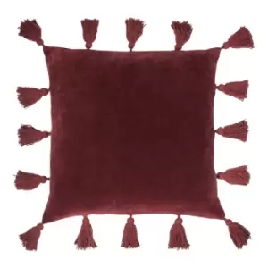 Medina Velvet Tasselled Cushion Berry, Berry / 45 x 45cm / Polyester Filled