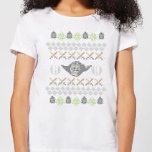 Star Wars Yoda Knit Womens Christmas T-Shirt - White - 4XL