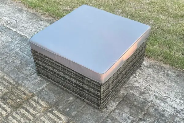 Fimous Outdoor Dark Grey Mixed Rattan Square Big Footstool