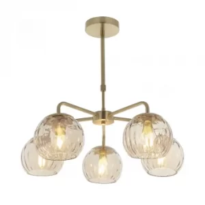 Multi Arm Glass Pendant Light Satin Brass Plate, Champagne Lustre Glass