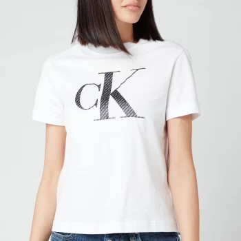 Calvin Klein Jeans Womens Satin Bonded Filled Ck T-Shirt - Bright White - XS