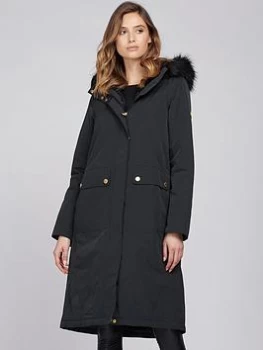 Barbour International Aragon Detachable Faux Fur Waterproof Coat - Black, Size 8, Women