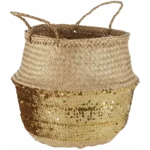 Premier Housewares Gold Sequin Large Seagrass Basket