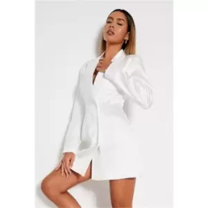 I Saw It First Double Breasted Satin Blazer Dress - White