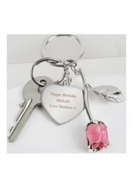 Perosnalised Pink Rose Keyring, One Colour, Women