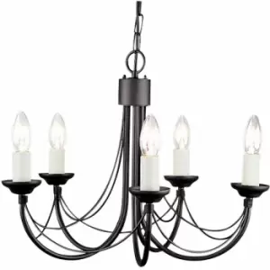 5 Bulb Chandelier Light Gothic Style Ivory Colour Candle Tube Black LED E14 60W