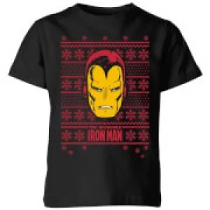 Marvel Iron Man Face Kids Christmas T-Shirt - Black - 11-12 Years