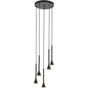 Pendant 5 Bulb Ceiling Light Colour Black Gold Shade Bulb GU10 5x5W Included