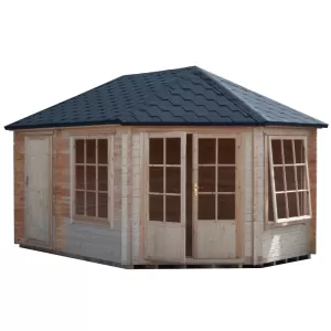 Shire Leygrove Rowney Double Door Corner Log Cabin 10 x 14 ft