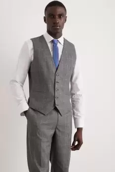 Mens Skinny Grey Blue Highlight Check Waistcoat