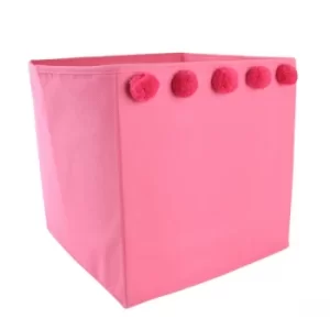 Storage Box with Pom Poms Pink 30cm