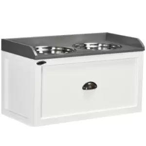 PawHut Stainless Steel Raised Dog Bowls with 21L Storage Drawer for Large Dogs and Cats - White