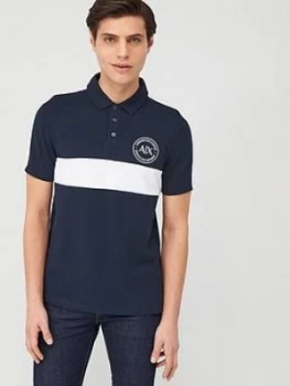 Armani Exchange Stripe Logo Polo Shirt Navy Size L Men