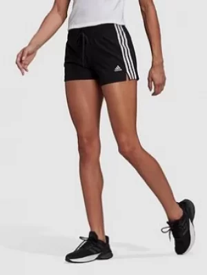 Adidas Essentials 3 Stripes Single Jersey Shorts, Black/White, Size 2Xs, Women