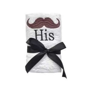 His Embroidered 100% Turkish Cotton Guest Towel, White - Bellissimo