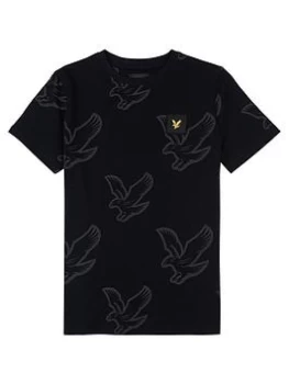 Lyle & Scott Boys Eagle Aop Short Sleeve T Shirt - Black, Size 9-10 Years