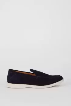 Navy Wide Fit Suede Slip On Shoes