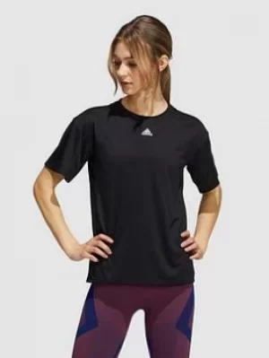 adidas Training Heat.ready 3 Stripes Tee, Black, Size L, Women