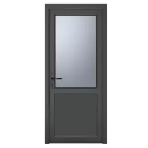 Crystal uPVC Obscure Single Door Half Glass Half Panel Right Hand Open 840mm x 2090mm Obscure Glazing - Grey