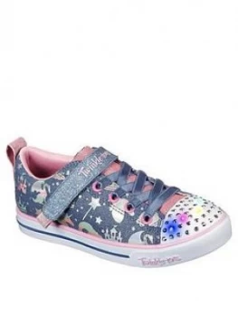 Skechers Girls Sparkle Lite Unicorn Twinkle Toes Plimsoll - Blue/Pink, Size 11 Younger