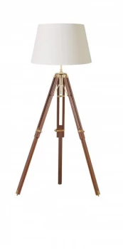 Floor Lamp Wood, Brass, E27