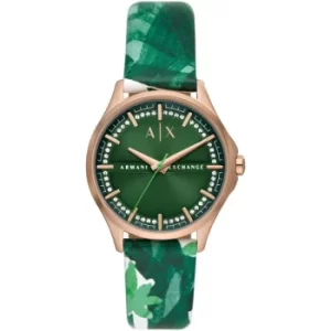 Ladies Armani Exchange Three-Hand Green Leather Watch