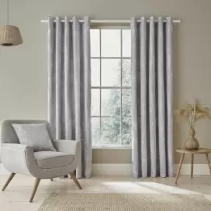 Catherinelansfield - Catherine Lansfield Meadowsweet Floral Jacquard Lined Eyelet Curtains, Silver, 46 x 90 Inch