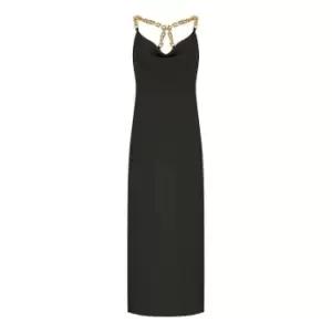 Mela London Black Satin Maxi Dress With Chain Straps - Black