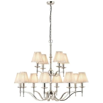 Interiors 1900 Lighting - Interiors Stanford Nickel - 12 Light Multi Arm Chandelier Polished Nickel Plate Finish, E14