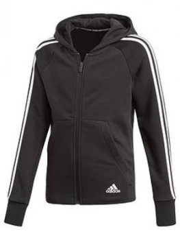 adidas Girls 3 Stripe Full Zip Hoodie - Black, Size 7-8 Years, Women