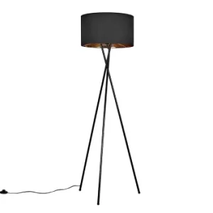 Camden Black Tripod Floor Lamp with XL Black and Gold Reni Shade