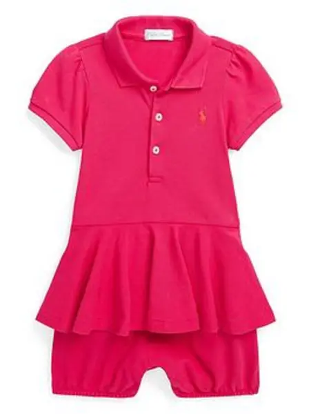 Ralph Lauren Baby Girls Polo Shortall Romper - Bright Pink, Bright Pink, Size 3 Months