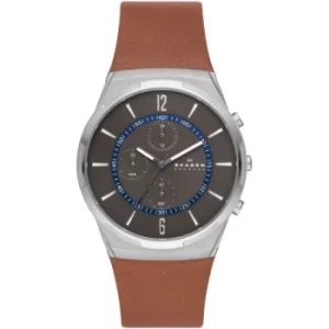 Mens Skagen Melbye Chronograph Three-Hand Medium Brown Leather Watch