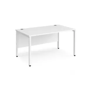 Office Desk 1400mm Rectangular Desk With Bench Leg White Tops With White Frames 800mm Depth Maestro 25