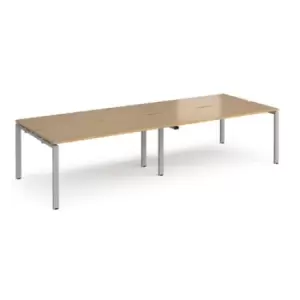 Bench Desk 4 Person Rectangular Desks 2800mm Oak Tops With Silver Frames 1200mm Depth Adapt