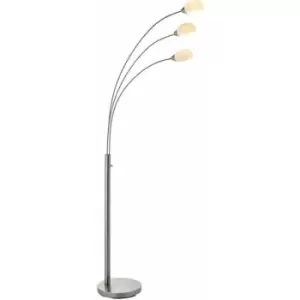 Loops - 3 Light Floor Lamp Nickel & Glass Tall Standing Curved Multi Arm Living Room