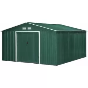 Outsunny - 13 X 11ft Garden Storage Shed w/2 Doors Galvanised Metal Green