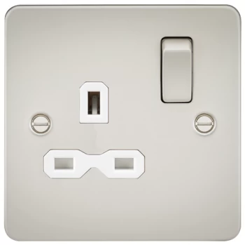 KnightsBridge Flat plate 13A 1G DP switched socket - pearl with white insert