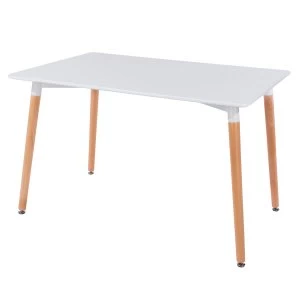 Roloku Rectangular Dining Table with Wooden Legs - White