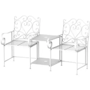 Outsunny Metal Garden Companion Chair Seat Middle Table 2 Seater White