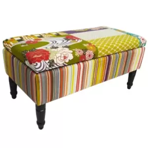 Techstyle Patchwork- Storage Ottoman Stool / Blanket Box / Padded Trunk Multicoloured