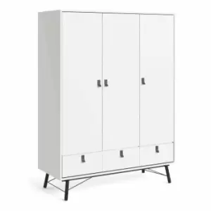 Ry Wardrobe 3 Doors And 3 Drawers In Matt White