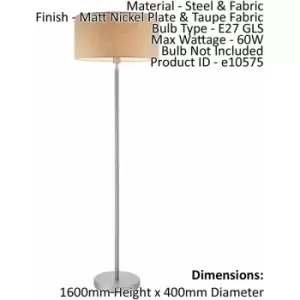 Loops - Floor Lamp Light Matt Nickel & Taupe Fabric 60W E27 Base & Shade e10575