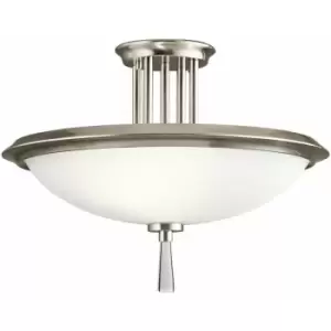 3 Bulb Semi Flush Light Opaque Glass Crystal Accent Classic Pewter LED E27 60W