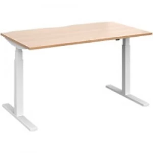 Elev8 Rectangular Sit Stand Single Desk with Beech Coloured Melamine Top and White Frame 2 Legs Touch 1400 x 800 x 675 - 1300 mm