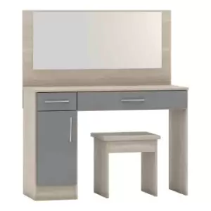 Seconique Nevada Vanity/Dressing Table Set - Grey Gloss/Light Oak Effect Veneer