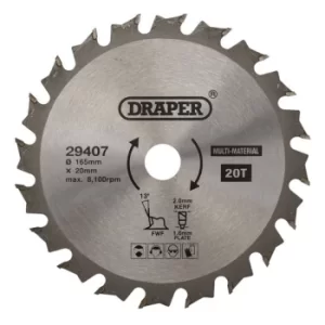 Draper TCT Multi Purpose Circular Saw Blade, 165 x 20mm, 20T
