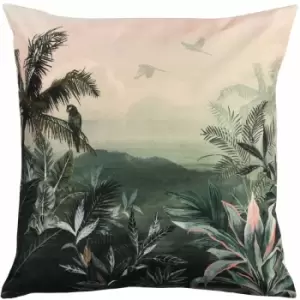 Furn Jungle Botanical Print Outdoor Cushion Cover, Blush/Forest, 43 x 43 Cm