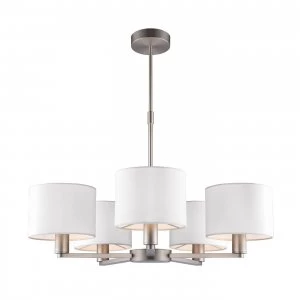 5 Light Multi Arm Ceiling Pendant Matt Nickel, Vintage White Silk Effect, E14