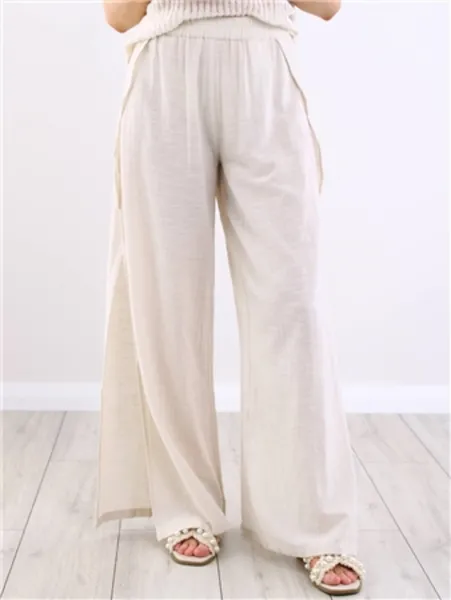 Pieces Raw Cotton Agnes Hw High Slit Pant Stone Female XS 213932UK